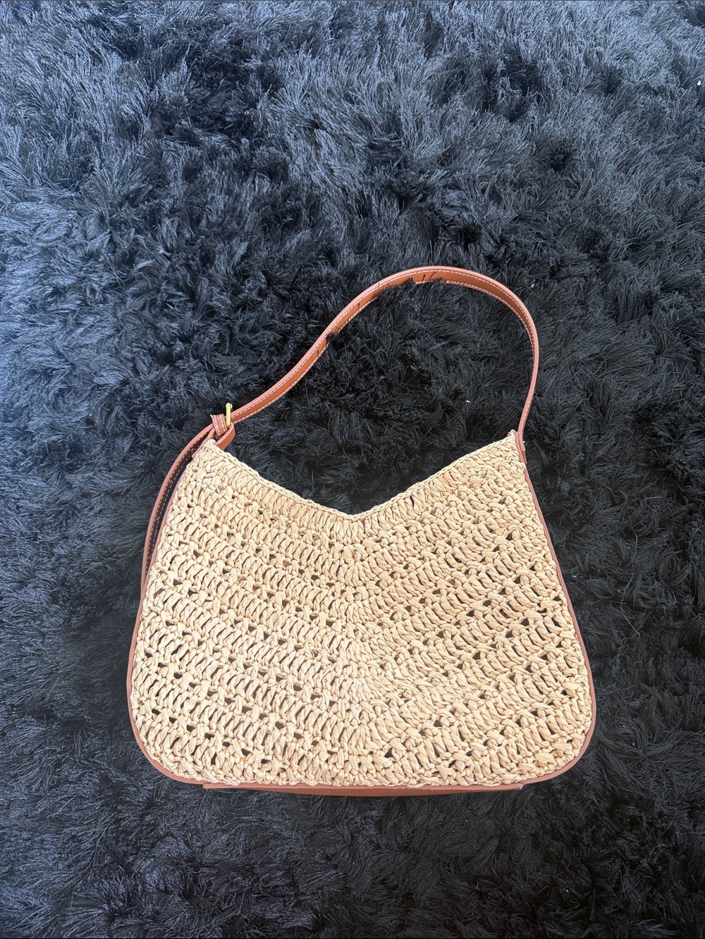 Woven Straw Shoulder Bag with Brown Trim Antik Kraft - Picture 1 of 4